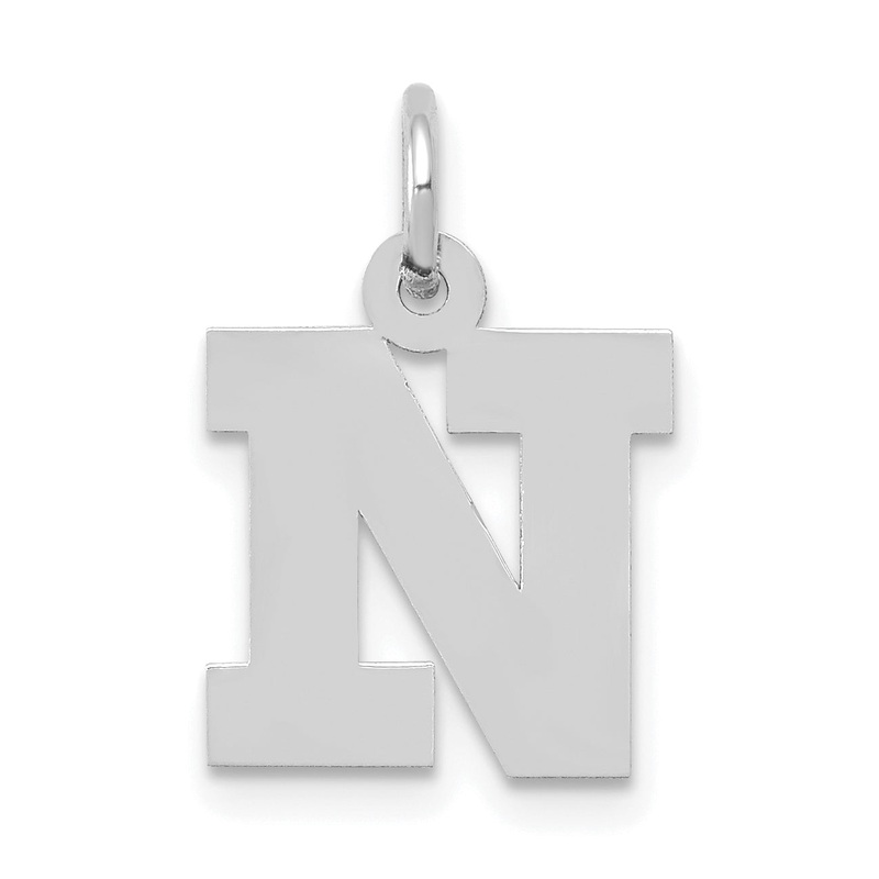 14k White Gold 14KW Small Block Letter N Initial Charm