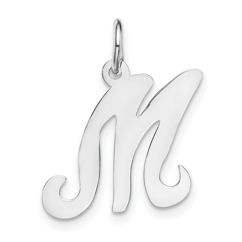 14k White Gold 14KW White Gold Script Letter M Initial Charm