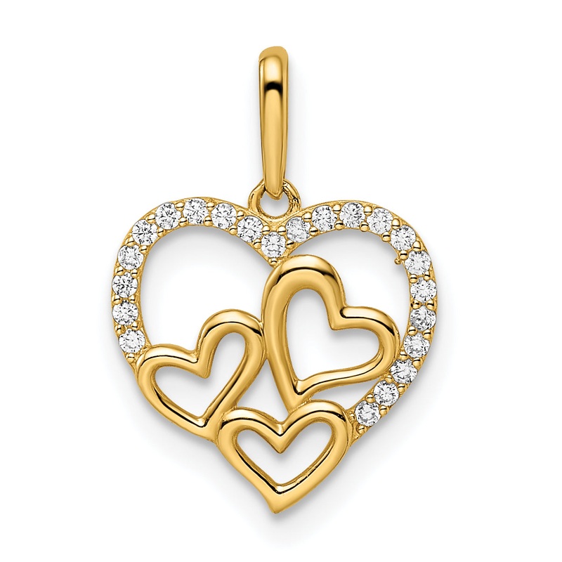 14k Yellow Gold 14k CZ Hearts Pendant