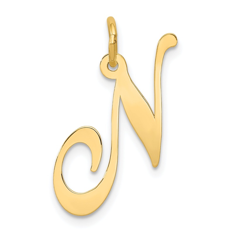 14k Yellow Gold 14k Large Fancy Script Letter N Initial Charm