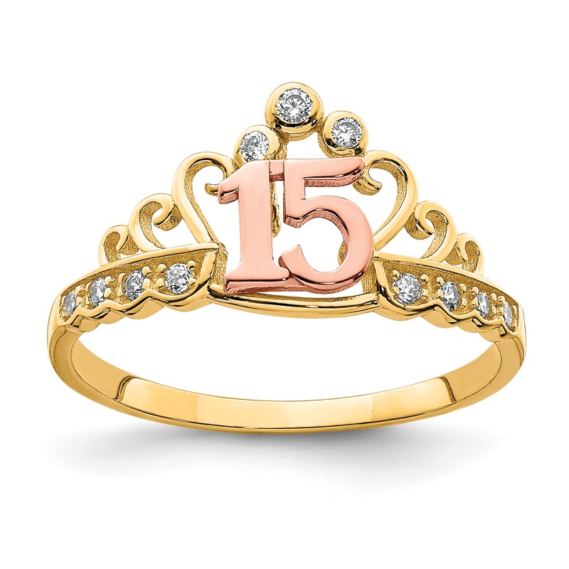 10K Two-Tone 10K Two-Tone Cz 15 Crown Ring