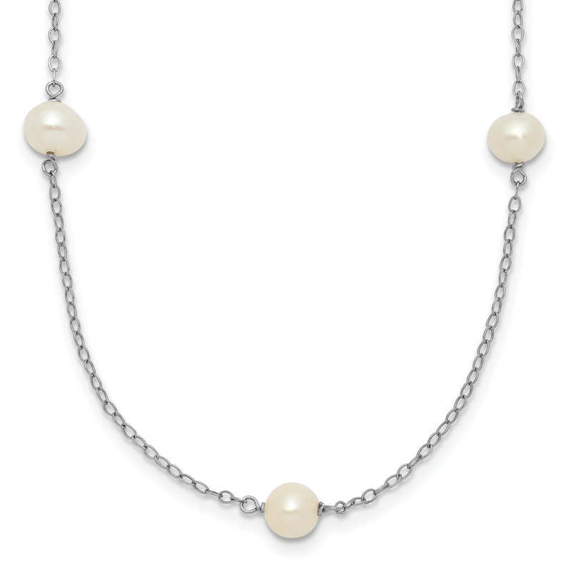 10K White Gold 10K 5-6mm Round Freshwater Cultured Pearl 7 Station 16 Inch Necklace