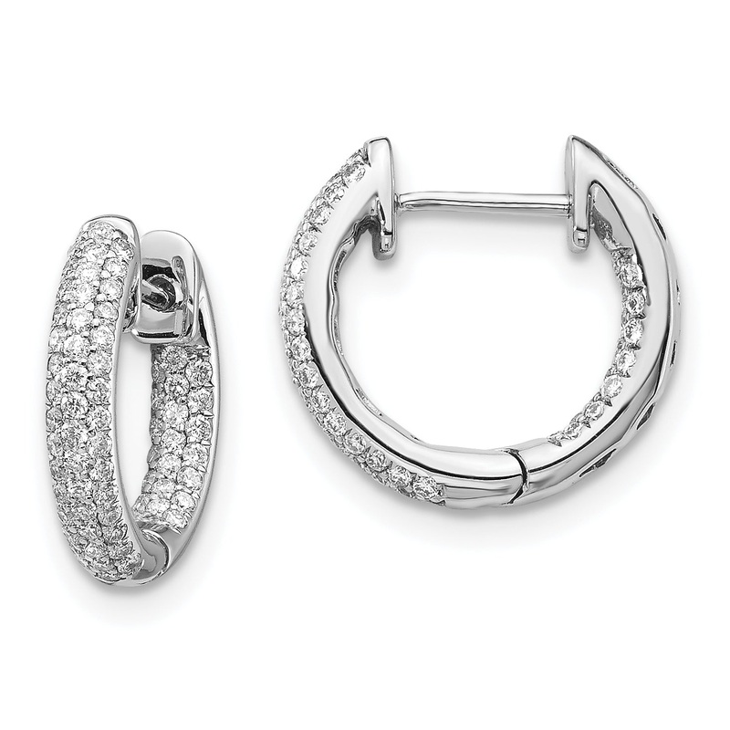 10K White Gold Diamond Hinged Hoop Earrings