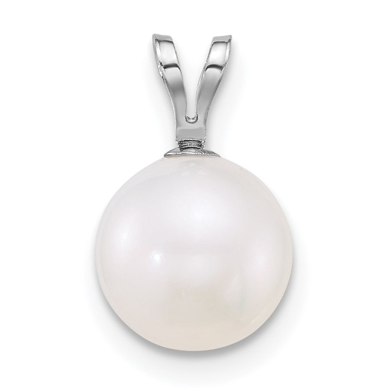 10K White Gold Polished 8-9mm Round Freshwater Cultured Pearl Pendant
