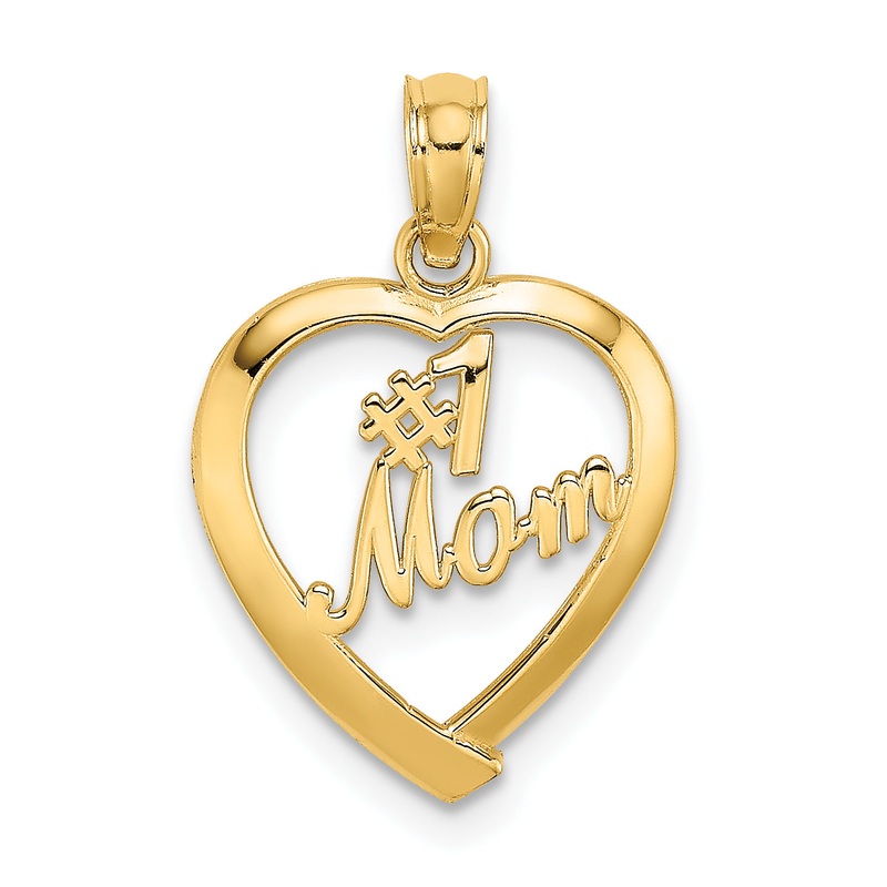 10K Yellow Gold 10K #1 Mom In Heart Pendant