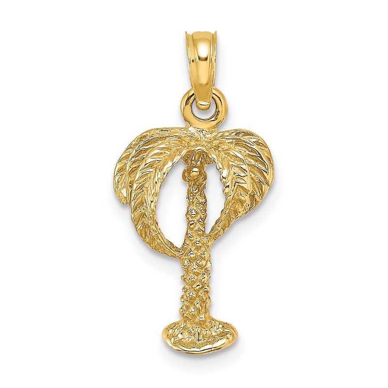 10K Yellow Gold 10K 2-D Palm Tree W/ Coconuts Charm