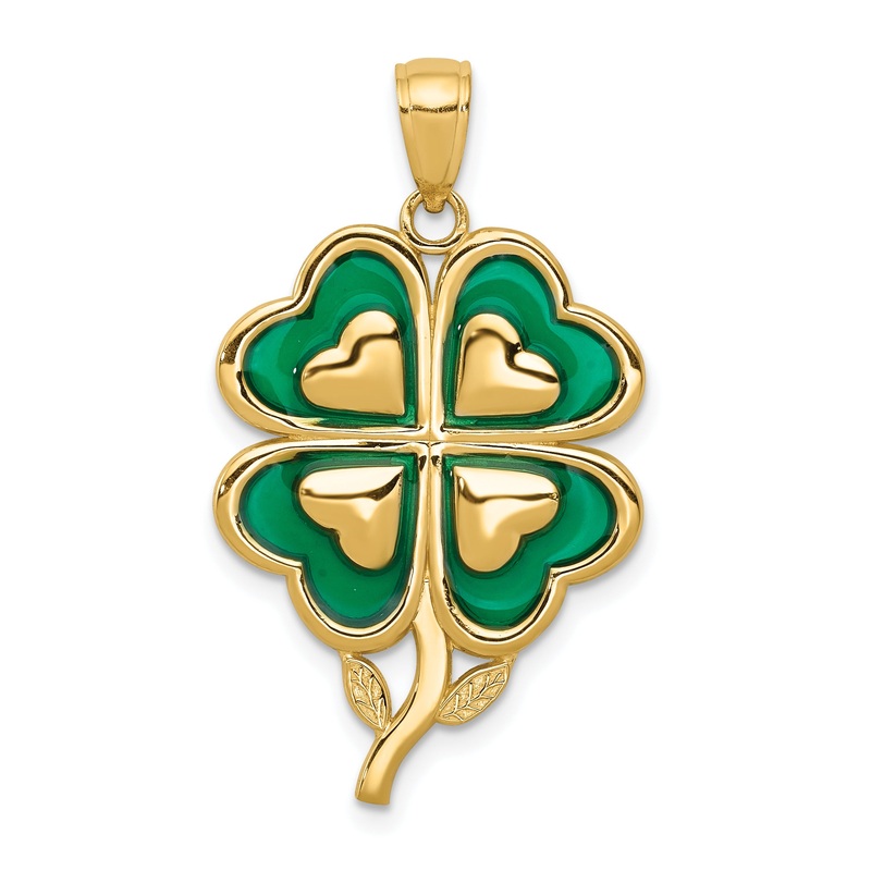 10K Yellow Gold 10K 4-Leaf Clover Pendant With Enameled Tips