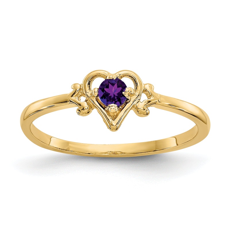 10K Yellow Gold 10K Amethyst Birthstone Heart Ring