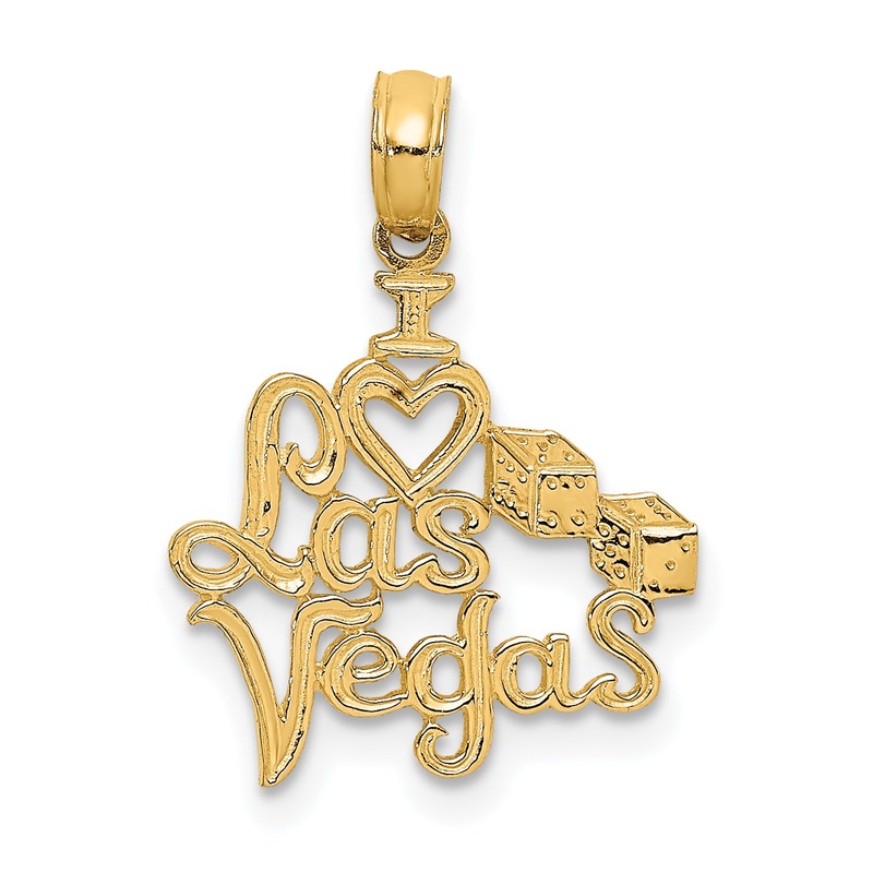 10K Yellow Gold 10K I Heart Las Vegas With Dice Engraved Charm