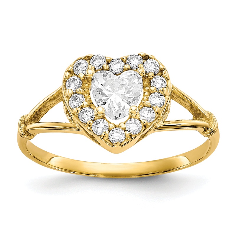 10K Yellow Gold Cz Heart Ring