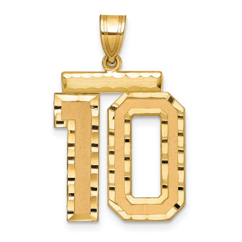 10K Yellow Gold Large Brushed Diamond-Cut Number 10 Charm