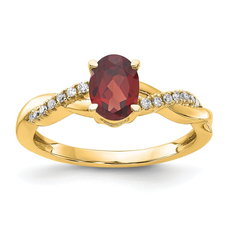 10K Yellow Gold Oval Garnet And Diamond Ring