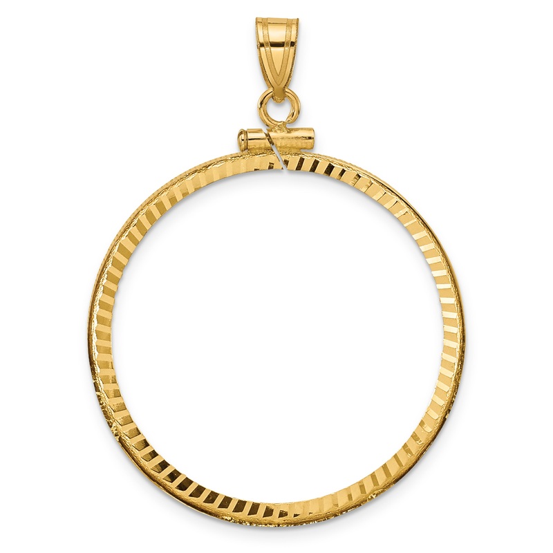 10K Yellow Gold Wideband Distinguished Coin Jewelry Polished And Diamond-Cut 32.0mm X 2.85mm Screw Top Bezel Pendant