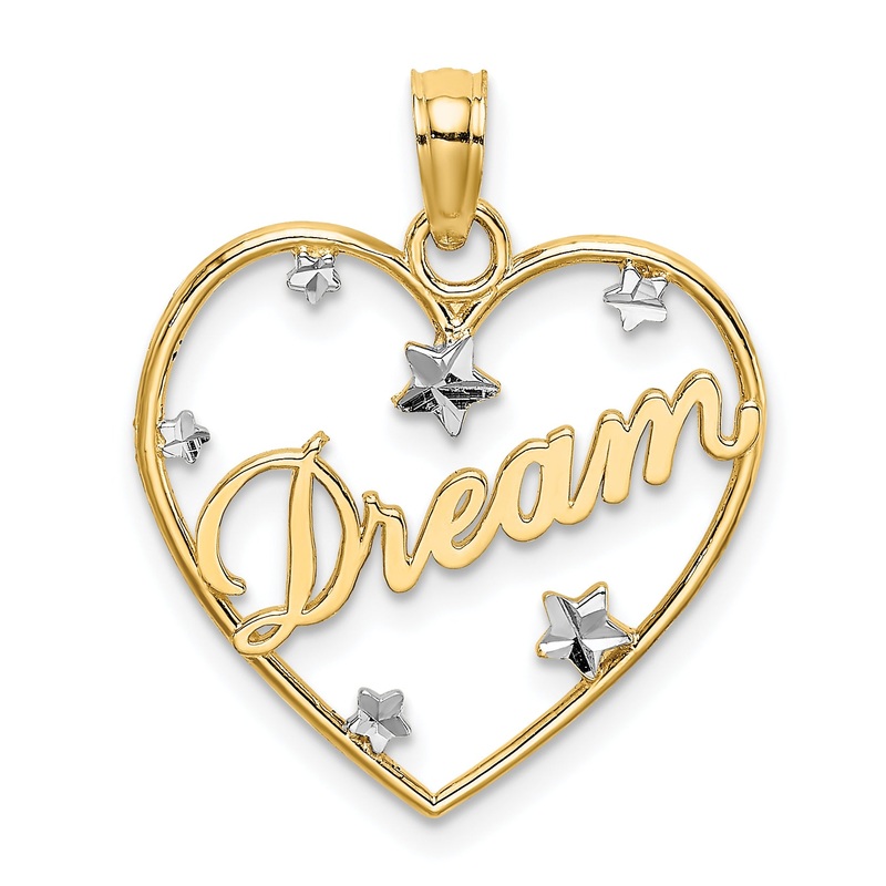 10K Yellow W/Rhodium 10Kw/Rhodium Dream In Heart W/ D/C Star Accents Charm