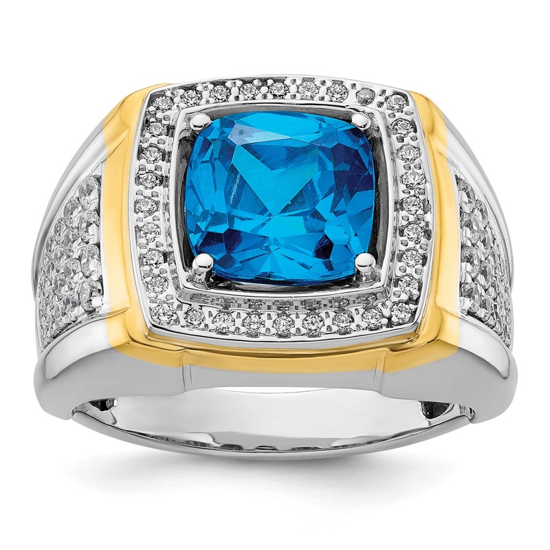 14k Two-Tone 3/4 Ct. Lab Grown Diamond VS/SI+ G+ and Blue Topaz Men’s Ring