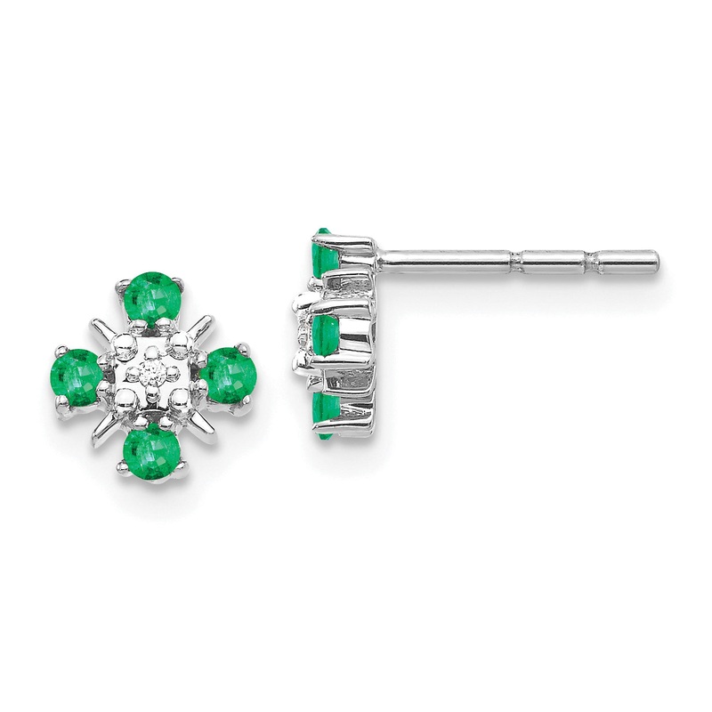 14k White Gold .01 Ct. Lab Grown Diamond VS/SI+ G+ and Created Emerald Fashion Post Earrings