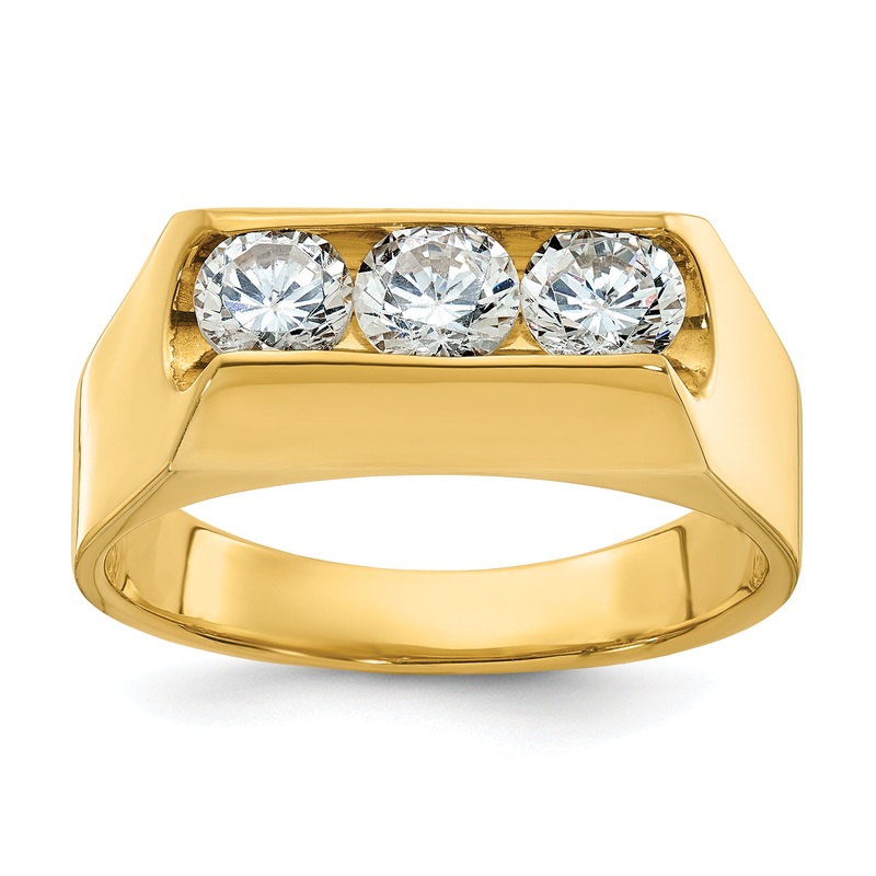 14k Yellow Gold 1 Ct. Lab Grown Diamond VS/SI+ G+ Three Stone Men’s Ring