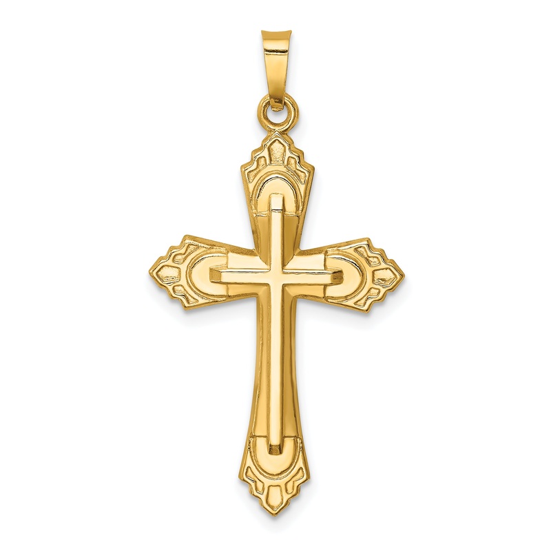 14k Yellow Gold 14k Hollow Polished Fleur de Lis Cross