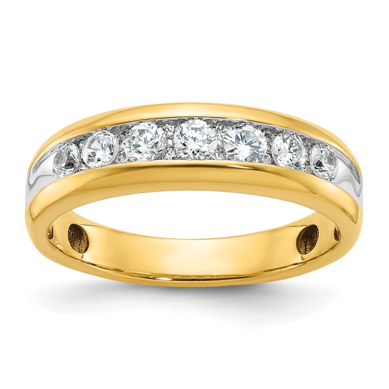 14k Yellow & Rhodium with White 1 1/2 Ct. Lab Grown Diamond VS/SI+ G+ Seven Stone Polished Men’s Ring