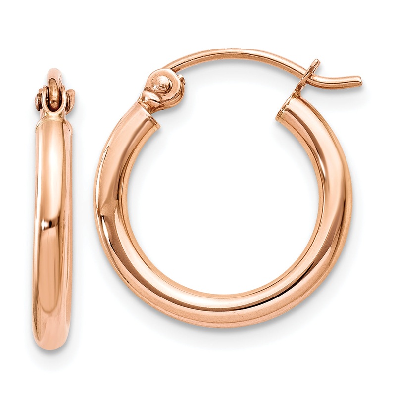 10K Rose Gold Polished 2mm Lightweight Tube Hoop Earrings