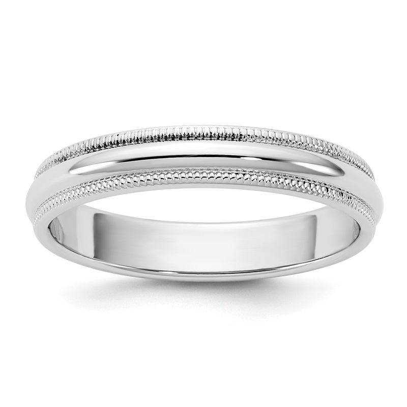 10K White Gold 10Kw 3.5mm Milgrain Half Round Band Size 6.5