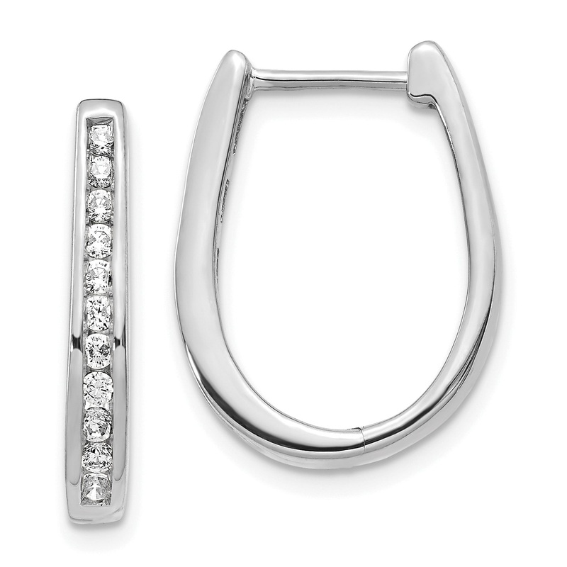 10K White Gold Diamond Oval Hinged Hoop Earrings