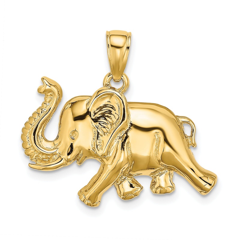 10K Yellow Gold 10K 2-D Elephant Running W/ Raised Trunk Charm