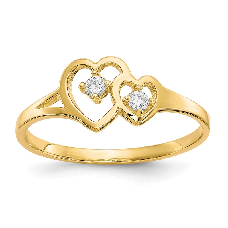 10K Yellow Gold Double Heart Cz Ring