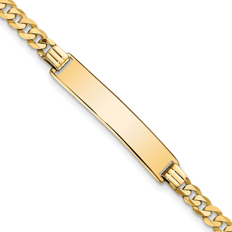 10K Yellow Gold Flat Curb Link Id Bracelet