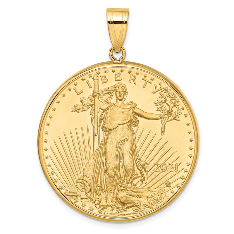 10K Yellow Gold Wideband Distinguished Coin Jewelry Polished Mounted 1Oz American Eagle Prong Bezel Pendant