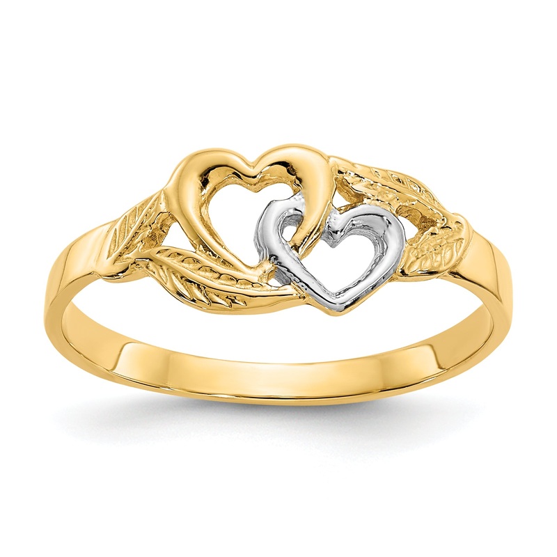 10K Yellow W/Rhodium 10K & White Rhodium Polished 2 Hearts Ring