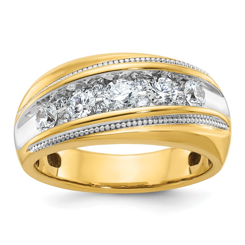10K Yellow W/Rhodium Ibgoodman With White Rhodium Men’S Polished And Milgrain 1 Carat A Quality Diamond Ring