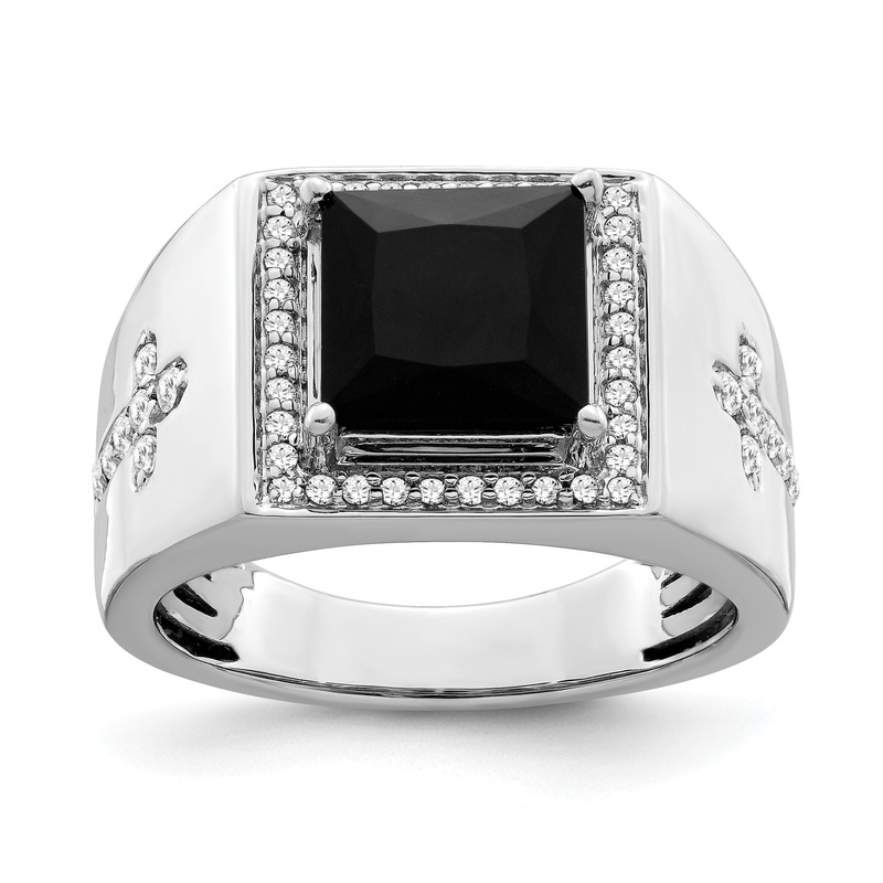 14k White Gold 1/2 Ct. Lab Grown Diamond VS/SI+ G+ and Onyx Side Cross Men’s Ring