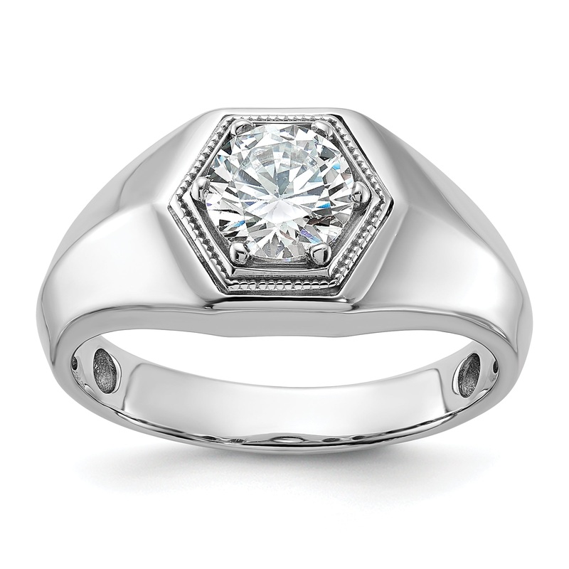 14k White Gold 1 Ct. Lab Grown Diamond VS/SI+ G+ Polished and Beaded Men’s Ring
