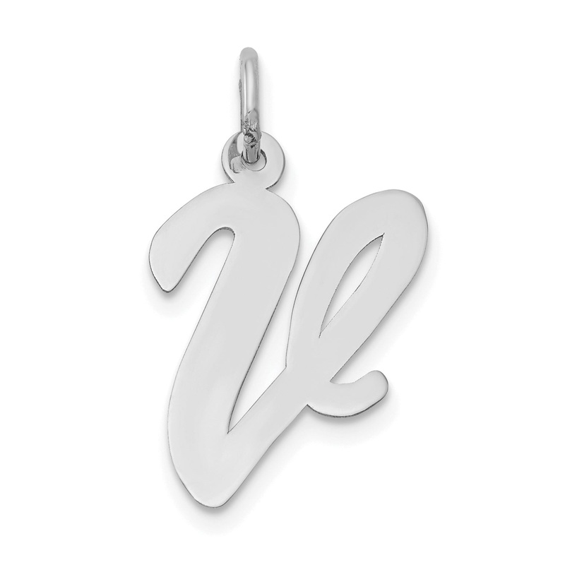 14k White Gold 14k White Gold Large Script Letter V Initial Charm