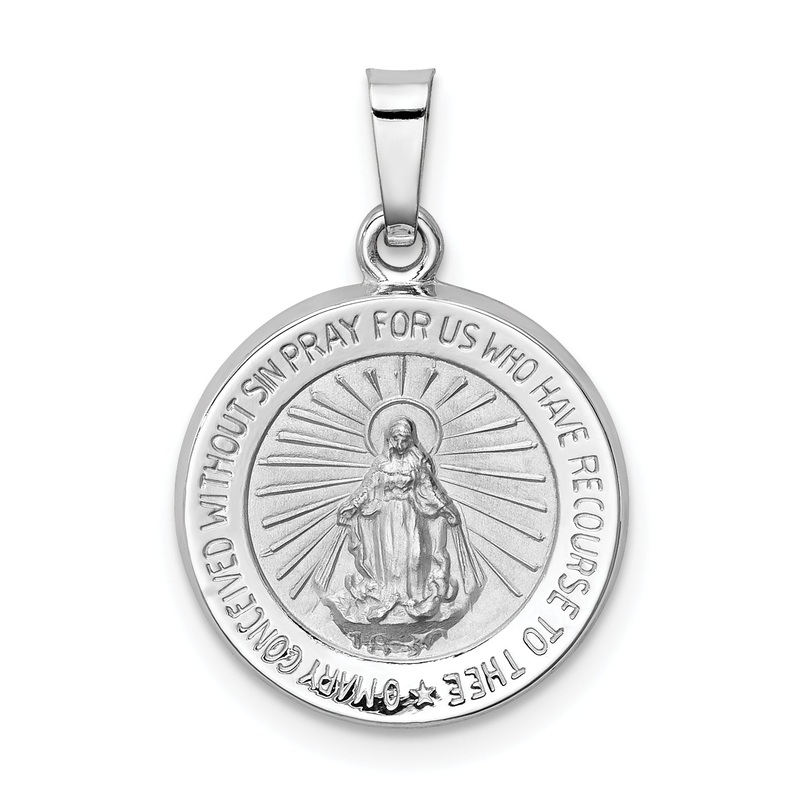 14k White Gold 14k White Gold Polished /Satin Miraculous Medal Hollow Pendant