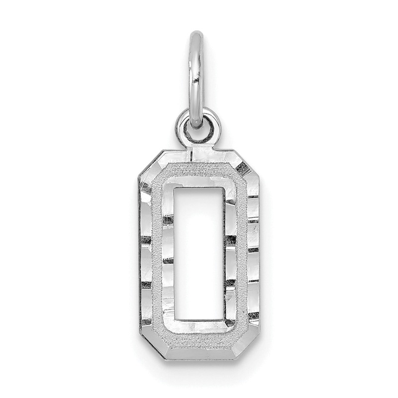 14k White Gold 14kw Small Brushed Diamond-cut Number 0 Charm