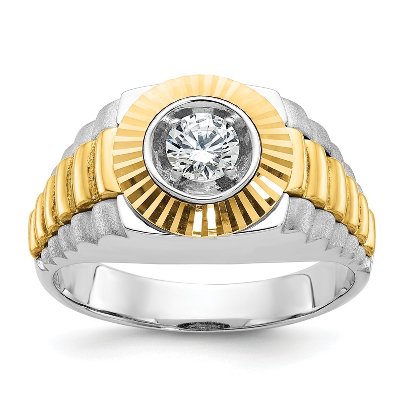 10K Two-Tone Ibgoodman Men’S Polished Satin And Textured 3/8 Carat A Quality Diamond Ring