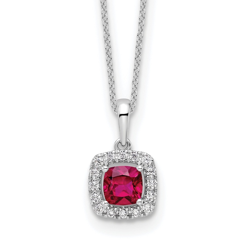 10k White Gold 1/4 Ct. Lab Grown Diamond VS/SI+ G+ and Created Ruby 18 inch Pendant Necklace