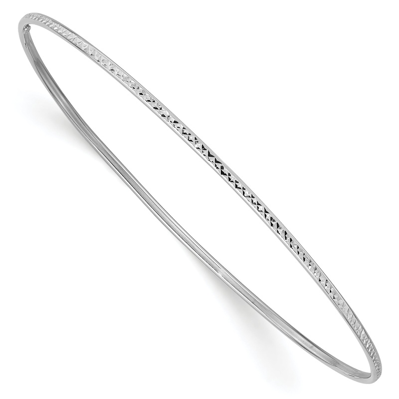 10K White Gold 1.5mm Diamond-Cut Slip-On Bangle Bracelet