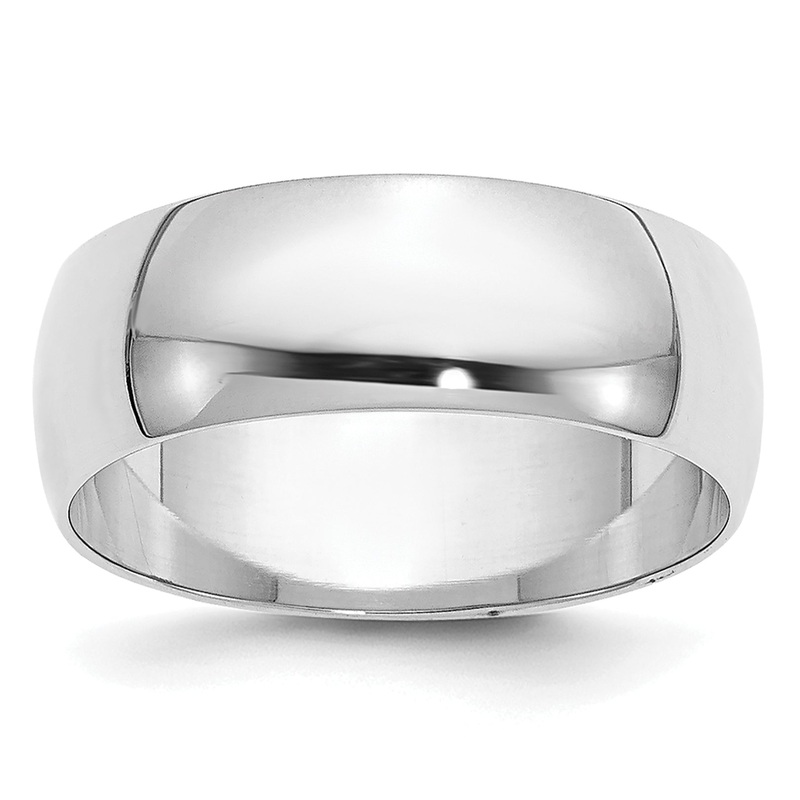 10K White Gold 10Kw 6.5mm Half Round Band Size 8