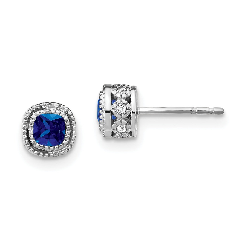 10K White Gold Cushion Sapphire And Diamond Earrings