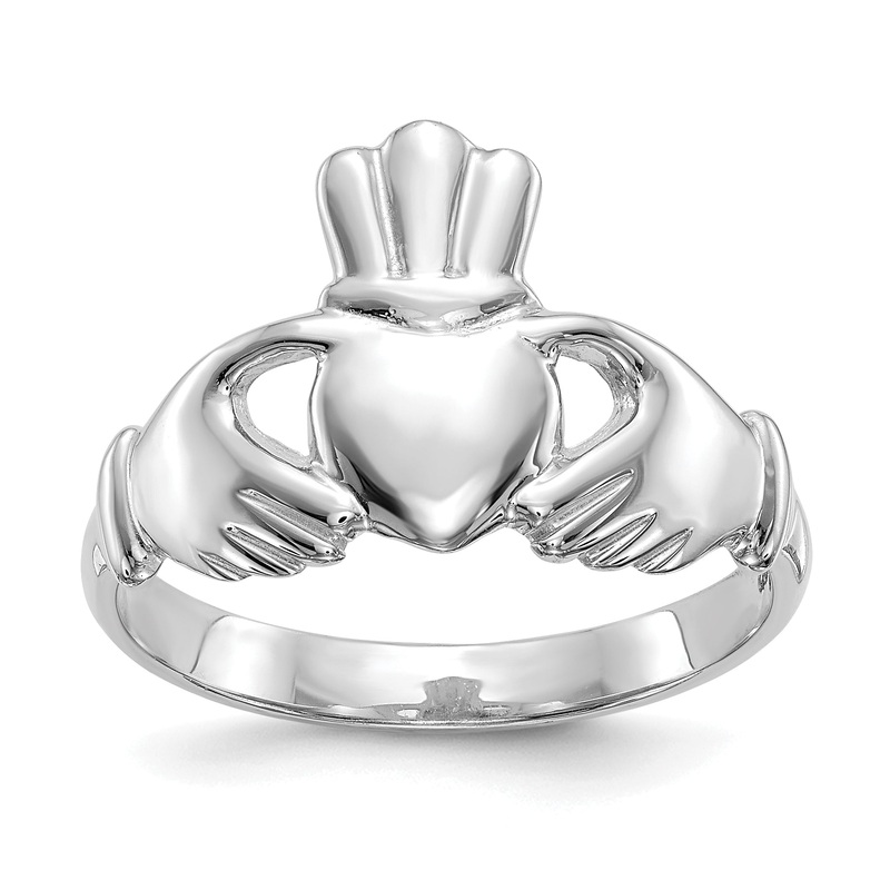 10K White Gold Polished Claddagh Ring