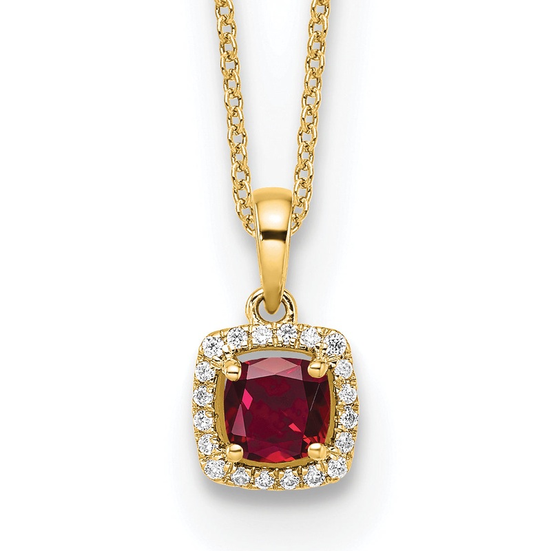 10k Yellow Gold 1/10 Ct. Lab Grown Diamond VS/SI+ G+ and Created Ruby 18 inch Pendant Necklace