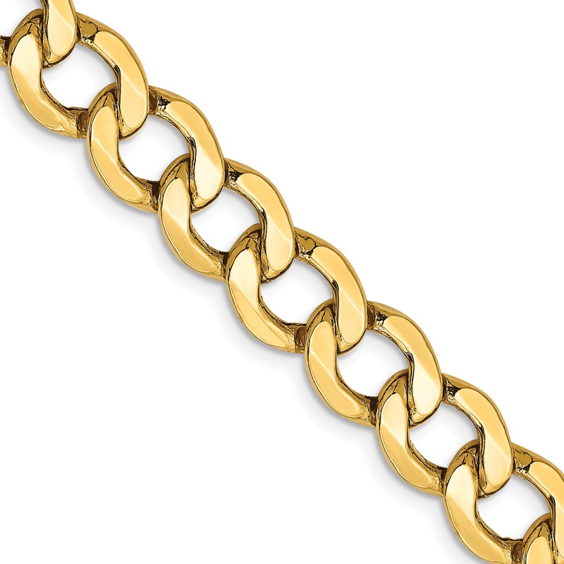 10K Yellow Gold 10K 9mm Semi-Solid Curb Chain