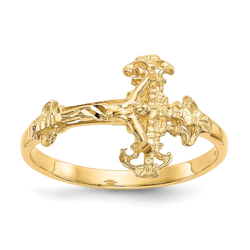 10K Yellow Gold 10K Diamond Cut Crucifix Ring