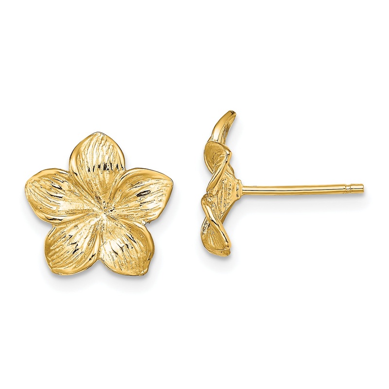 10K Yellow Gold 10K Plumeria Flower Post Earrings