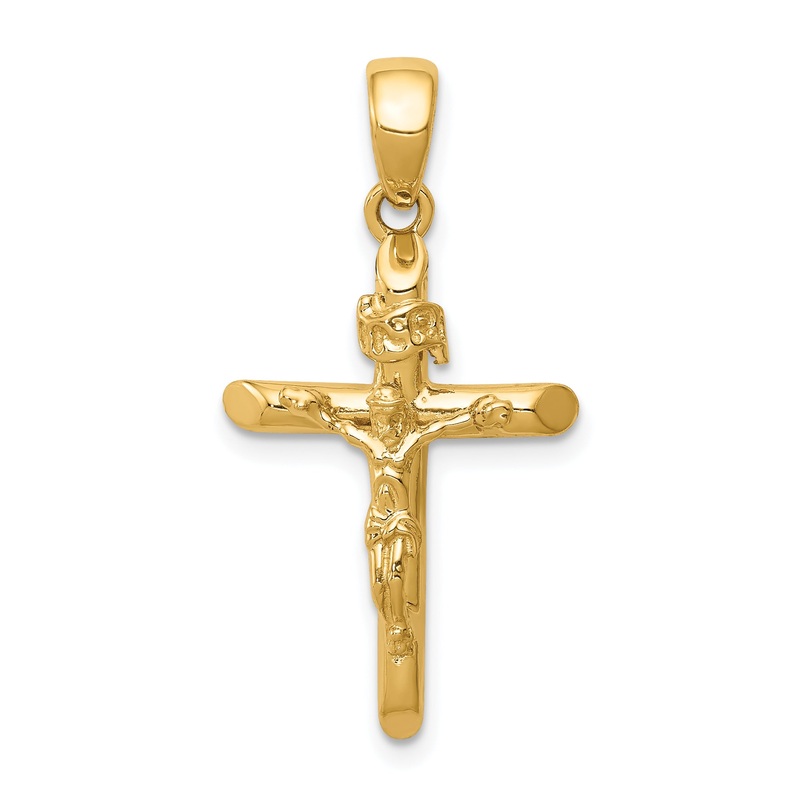 10K Yellow Gold 10K Polished 2-D Crucifix With Jesus On Cross Pendant
