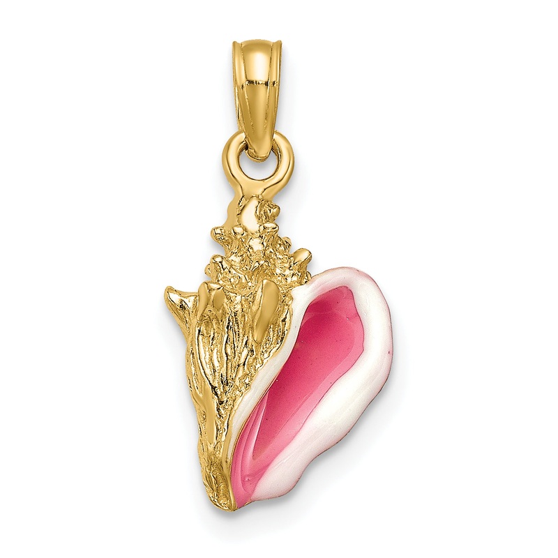 10K Yellow Gold Enameled 3-D Conch Shell Pendant