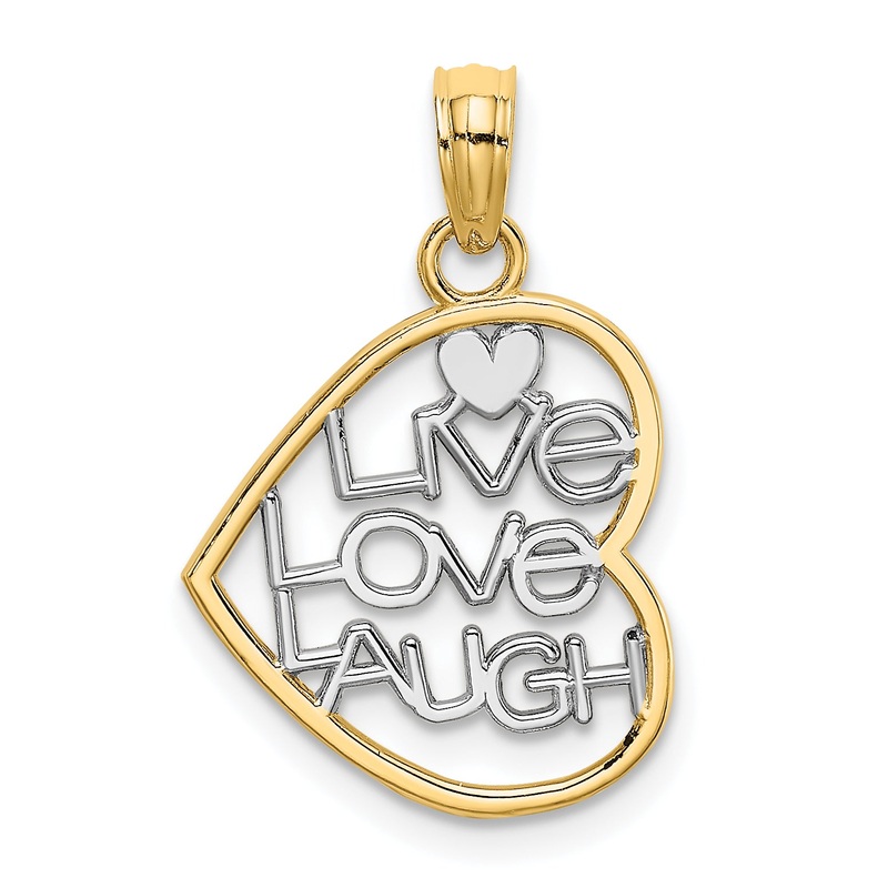10K Yellow W/Rhodium 10K W/ Rhodium Live Love Laugh In Heart Charm